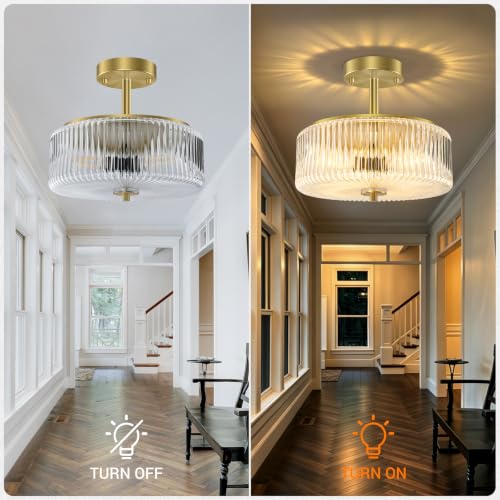 Ribbed Glass Semi Flush Mount Ceiling Light