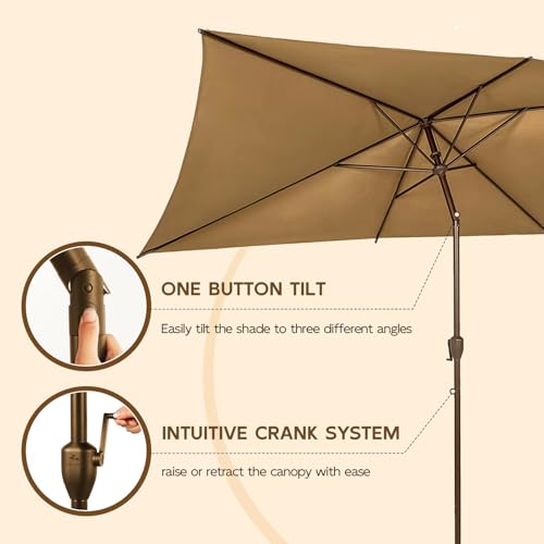 6.5FT x 10FT Rectangular Outdoor Patio Umbrella (6.5 FT(6 Ribs) / Tan)