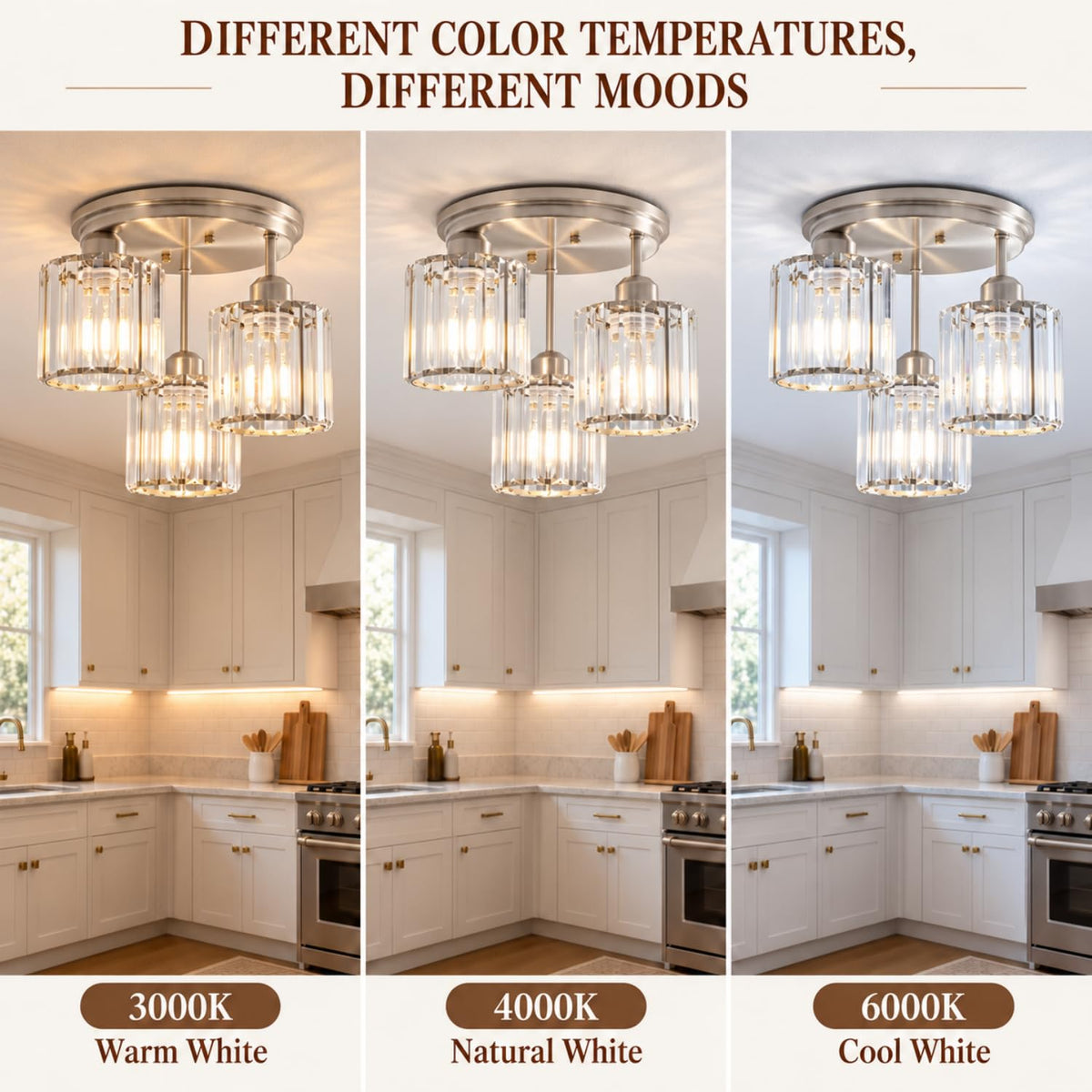 Crystal Semi Flush Mount Ceiling Light (Nickel)