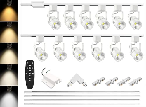 12 Light Track Lighting Kit with 13.2FT H Type Track Lighting Rail and Floating Canopy Connector (White / 12 Lights)