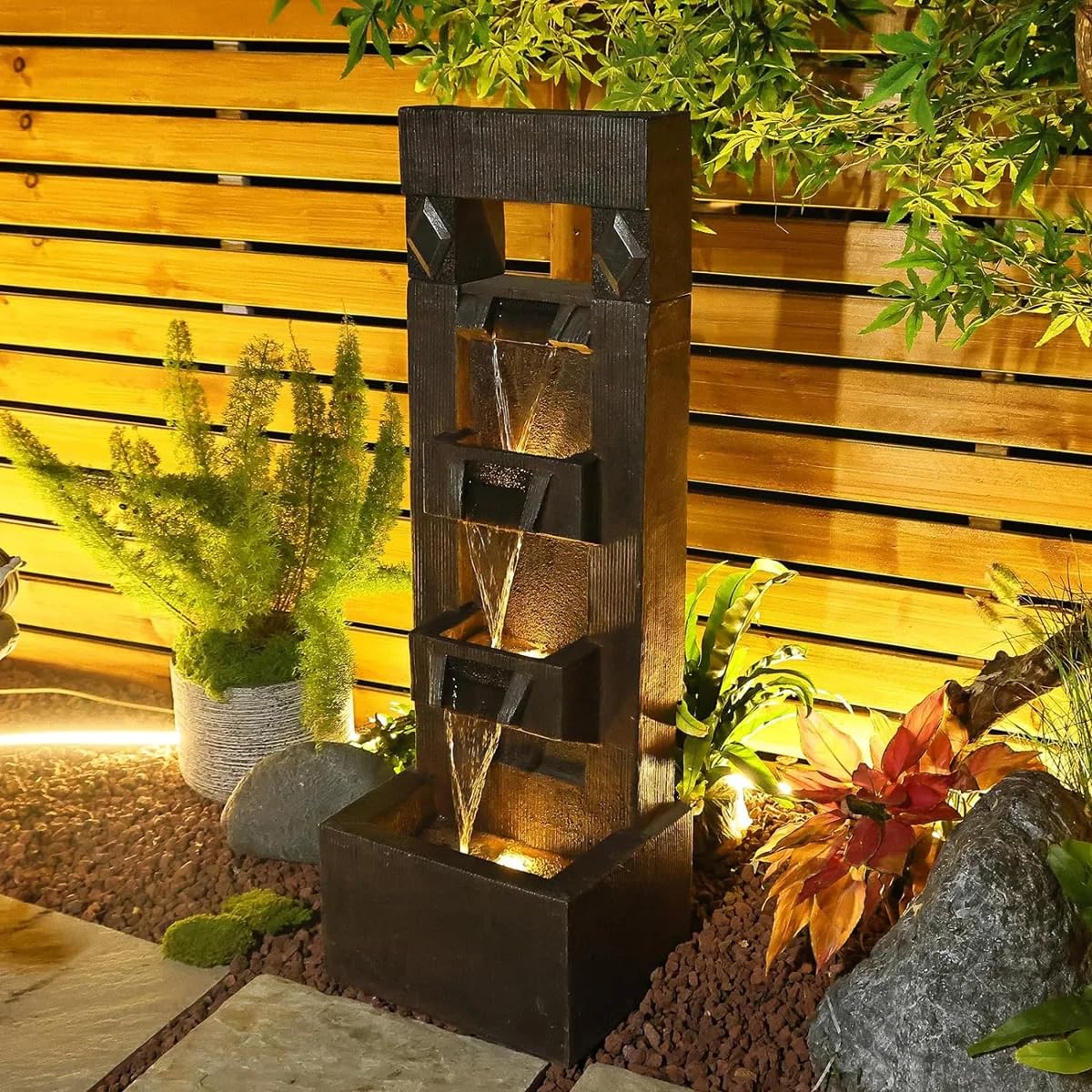 40.9 in Modern Outdoor Water Fountain (Brown)