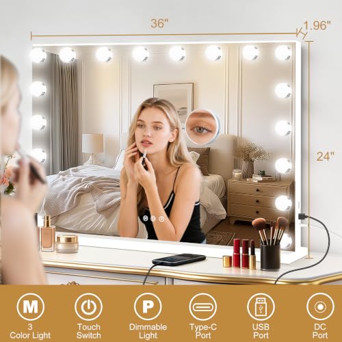 Vanity Mirror with Lights (White / 36"L x 24"W)