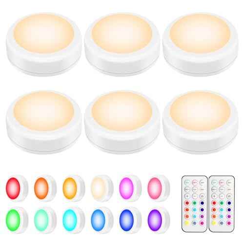 LED Puck Lights with Remote Control (White / 6 Pack)