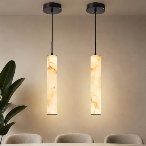 Black Alabaster Kitchen Island Pendant Lights (Black-WarmLight / 13.9in-2Pack)