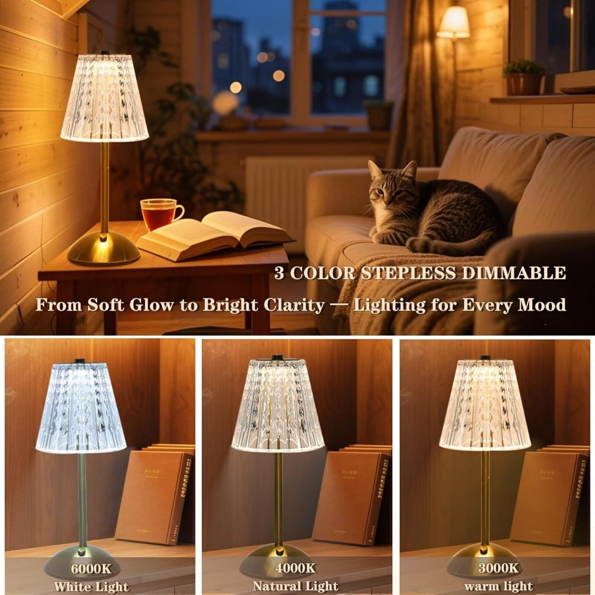 2 Pcs Cordless Rechargeable Table Lamp (Gold)