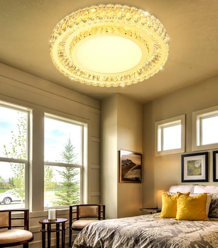 Modern Crystal Chandeliers for LED Dimmable Pendant Lighting Flush Mount Light Living Room