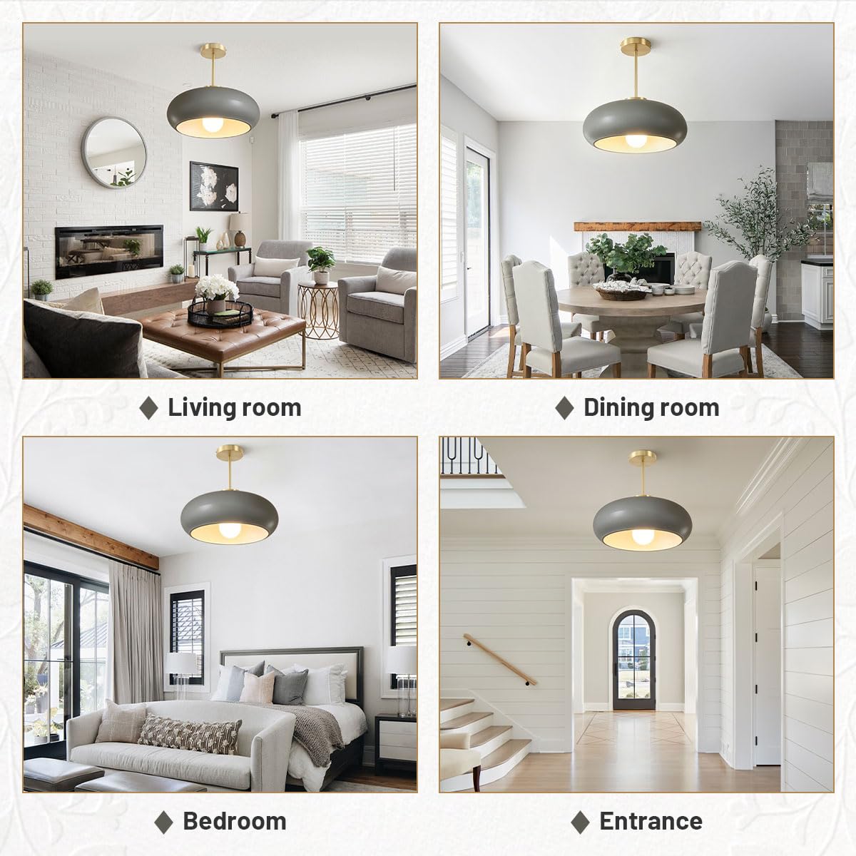 15.7″‌ Large Ceiling Lamp Gold Brass 1Light Classic Gray Glass Shade (15.7″-Gray)
