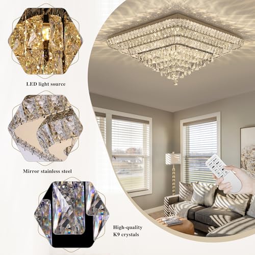 Crystal Chandeliers Modern Led Ceiling Light Flush Mount Fixture (Gold / 43 inches)