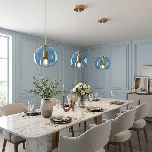 Sky Blue Glass Pendant Lights Kitchen Island (Sky Blue(7.87 in) / 3-Pack)