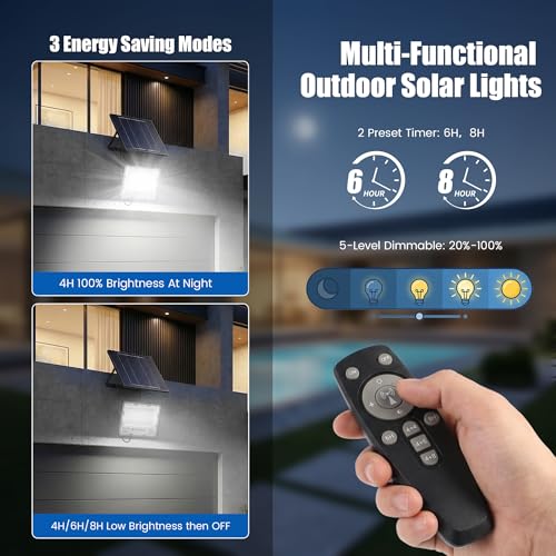 2 Pack 100W Solar Flood Light Outdoor 21000LM 6500K LED Street Light with Remote (2-Pack(100))