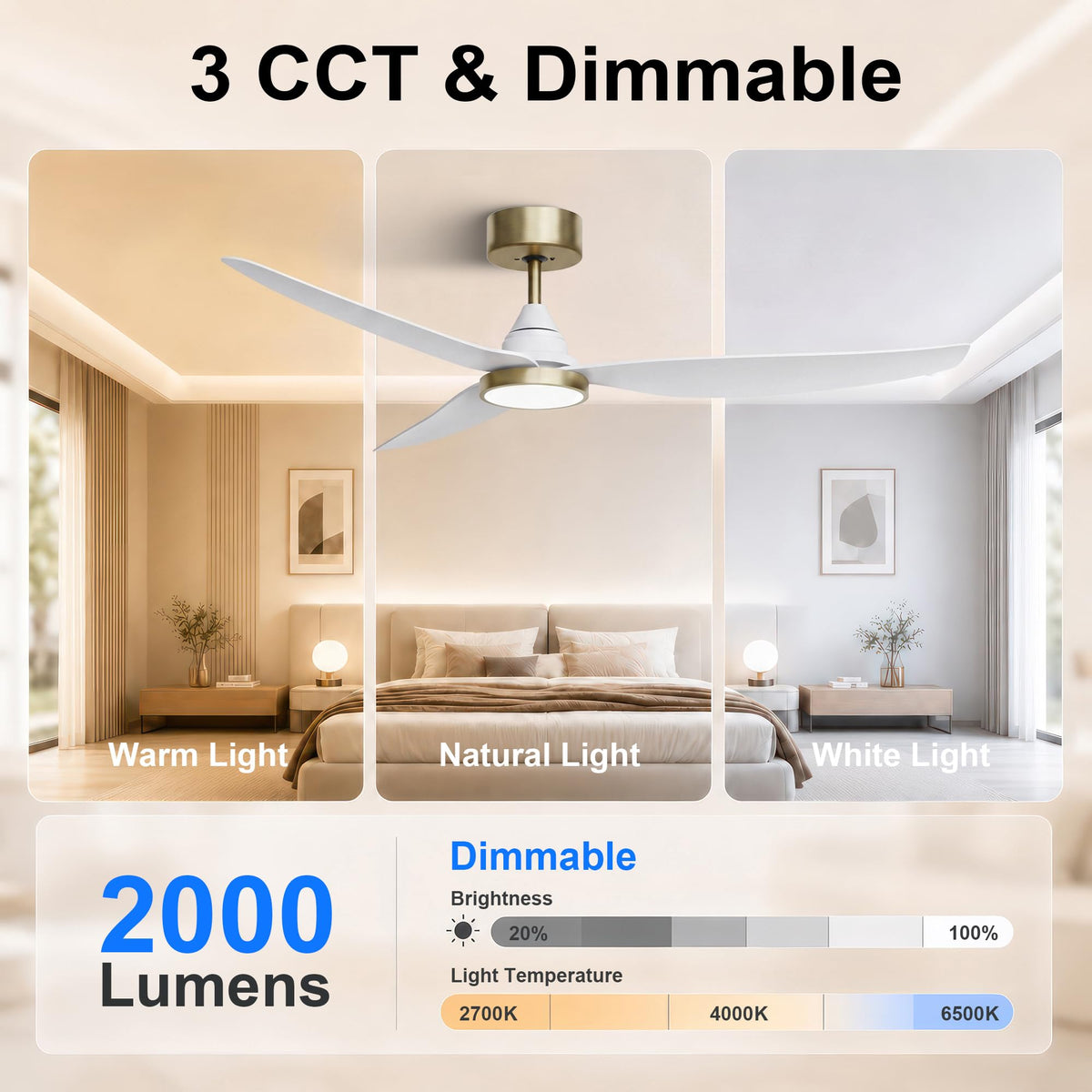 2 Pack 54 Inch Ceiling Fan with Lights (White & Gold / 54 inch)