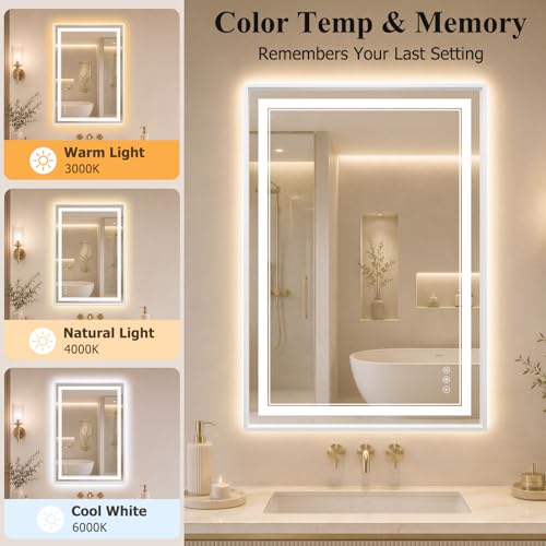 24"x36" LED Bathroom Mirror with Lights (White / 36"L x 24"W)