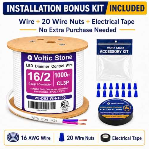 16/2 0-10V Dimming Dimmer LED Switch Wire, Full-Size 16 AWG Solid Bare Copper Control Cable, ETL Listed CL3P Plenum Rated Flame-Retardant, Pink & Purple, for 0–30V Low Voltage System (1000 FT)