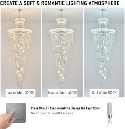 34 Light Extra Large Long Spiral Crystal Chandelier for High Ceiling Foyer Entryway Living Room Staircase Chrome Finish 86'' H X 32'' W X 32'' D (Chrome / 86'' H X 32'' W X 32'' D)