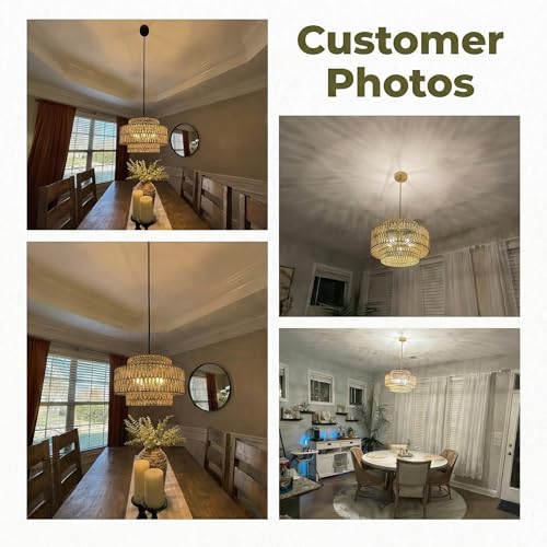 19" Boho Rattan Chandelier for Dining Room Light Fixture (Country / 5-Light)