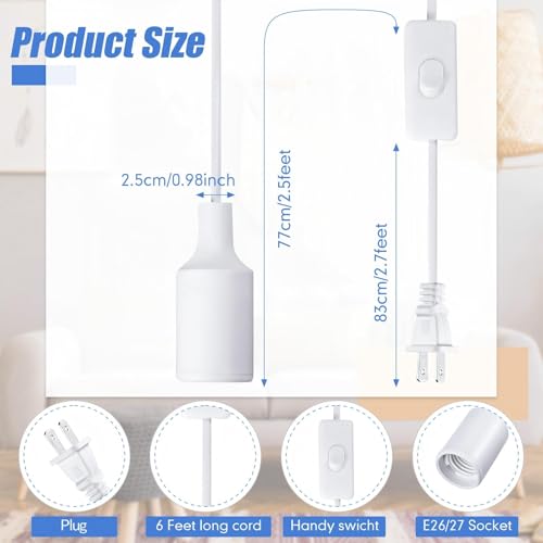 10 Pack Pendant Light Cord with Switch for E26 E27 (6 Feet)