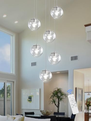 Silver LED Staircase Chandelier 6 (Silver-Clear / Globe 6-Light)