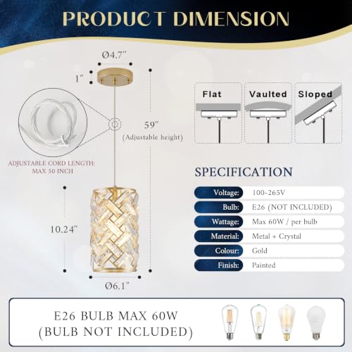Gold Crystal Pendant Light (Round Gold)