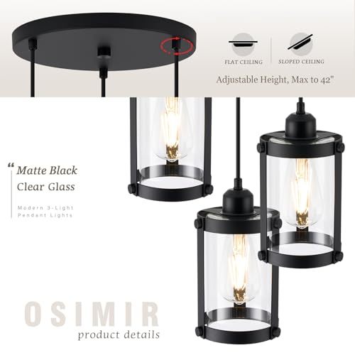 Matte Black 3 (Black + Clear Glass / 3-Light Ceiling Chandelier)