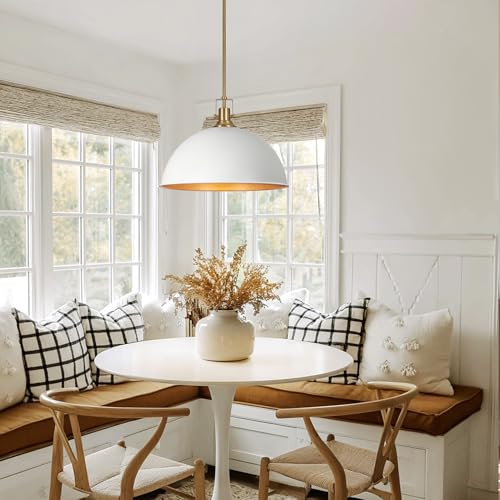 17.7 in Large Dome Pendant Light (White and Gold / 17.7 Inch)