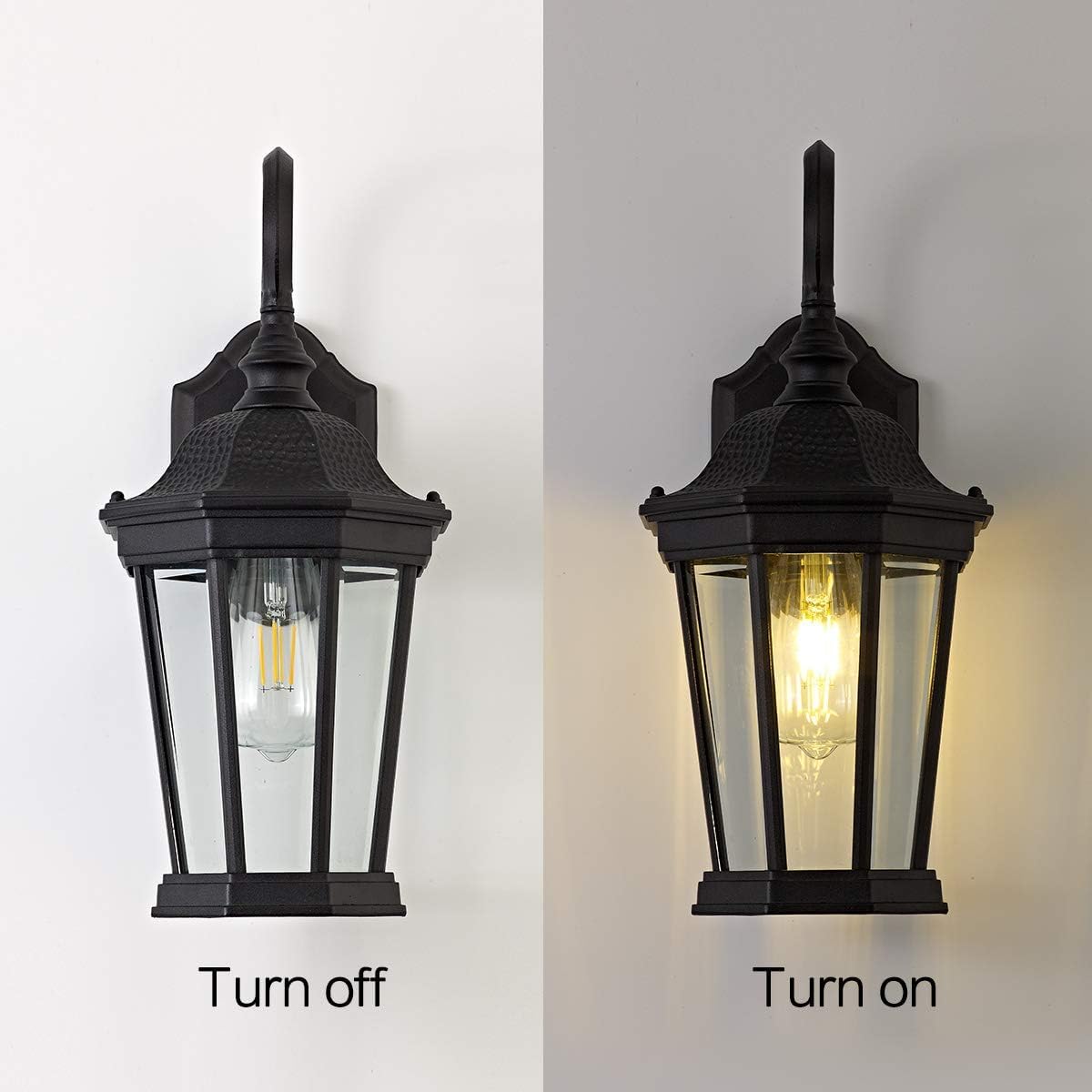 Outdoor Wall Lantern (Black & Clear Glass / 15.7 inch-Wall Lamp)