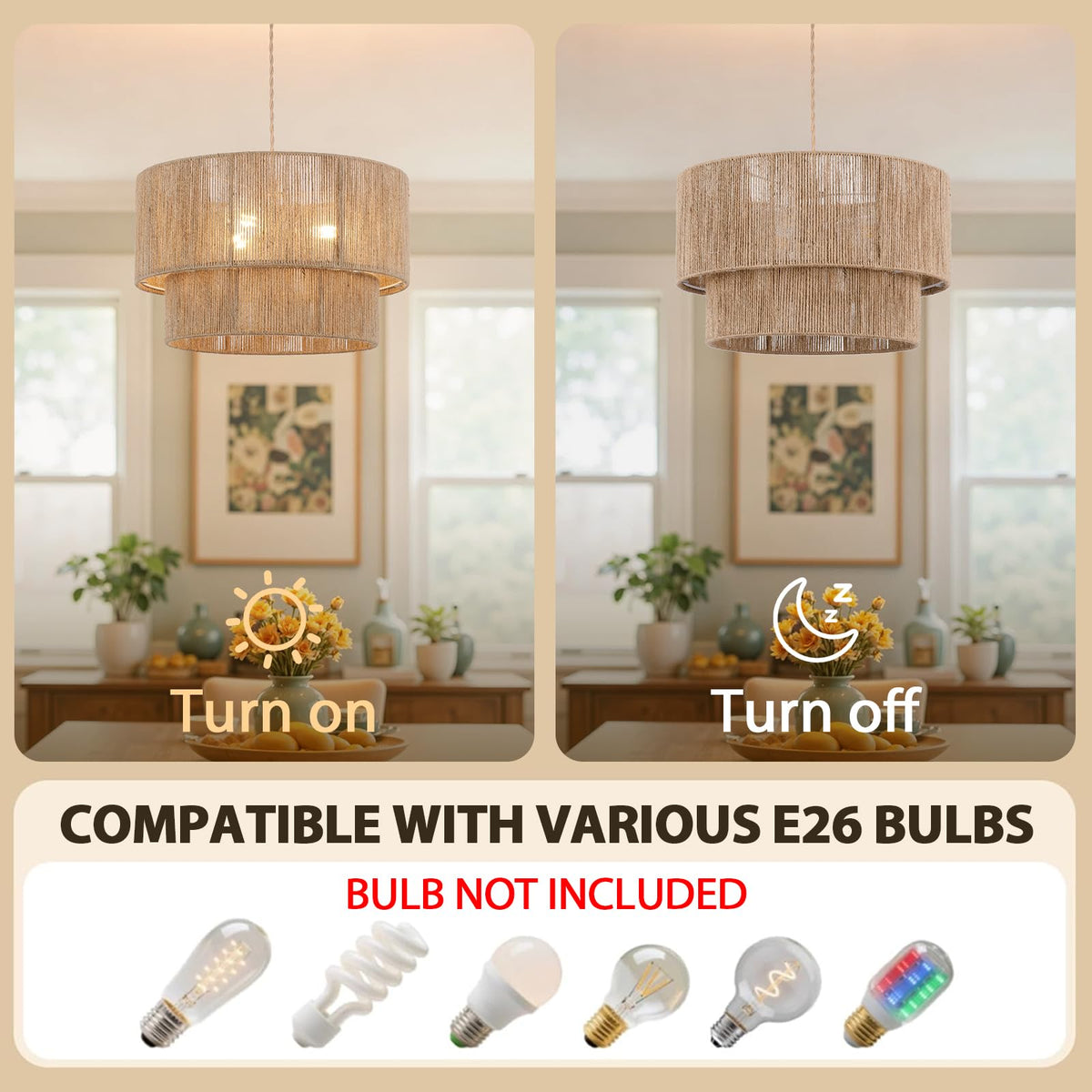 18” Plug in Pendant Light (Plug in / Brown)
