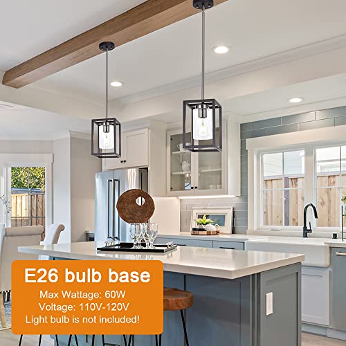 Single 1 Light Black and Brushed Nickel Modern Glass Pendant Light Industrial Modern Metal Chandelier with Clear Glass Shade for Dining Room Kitchen Island Foyer Cafe (Black and Brushed Nickel / 1 Light)