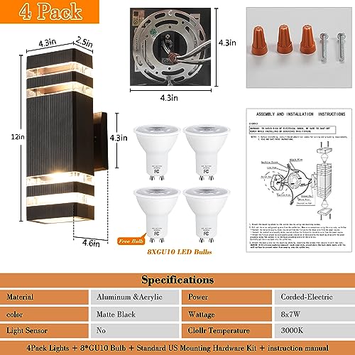 4 Pack Up and Down Lights Outdoor Light Fixture (2-tier 12.8 Inches)