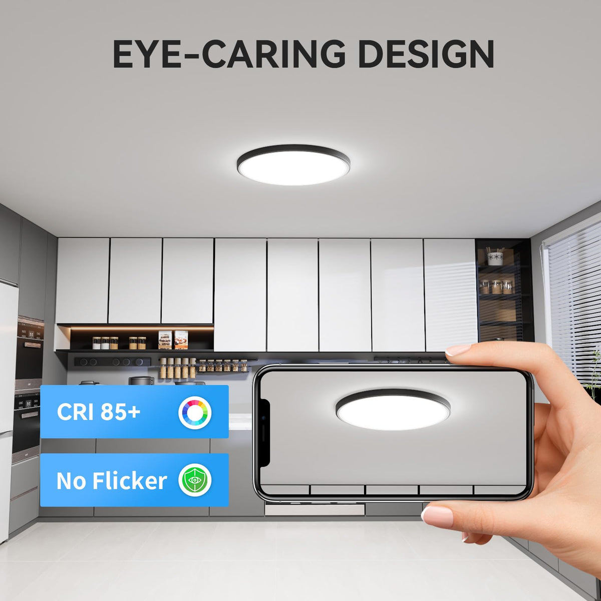3200lm LED Flush Mount Ceiling Light (Black / 12in-1Pack)