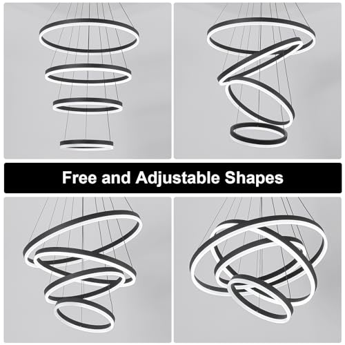 LED Modern Chandeliers 4 Rings for Dining Room Entryway (Black / 4-rings/D23.6in)