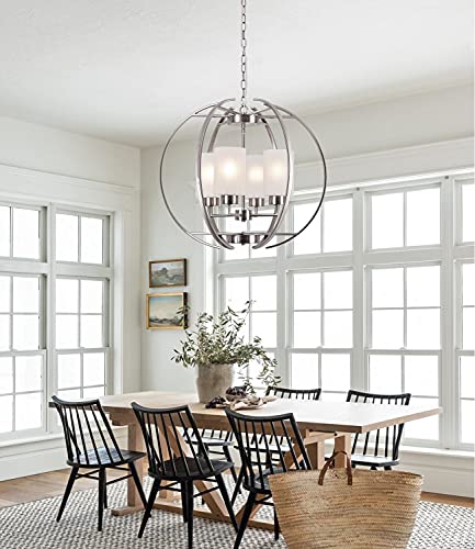 24" Globe Brushed Nickel Chandeliers for Dining Room Light Over Table (Nickel+Frosted Glass 24")