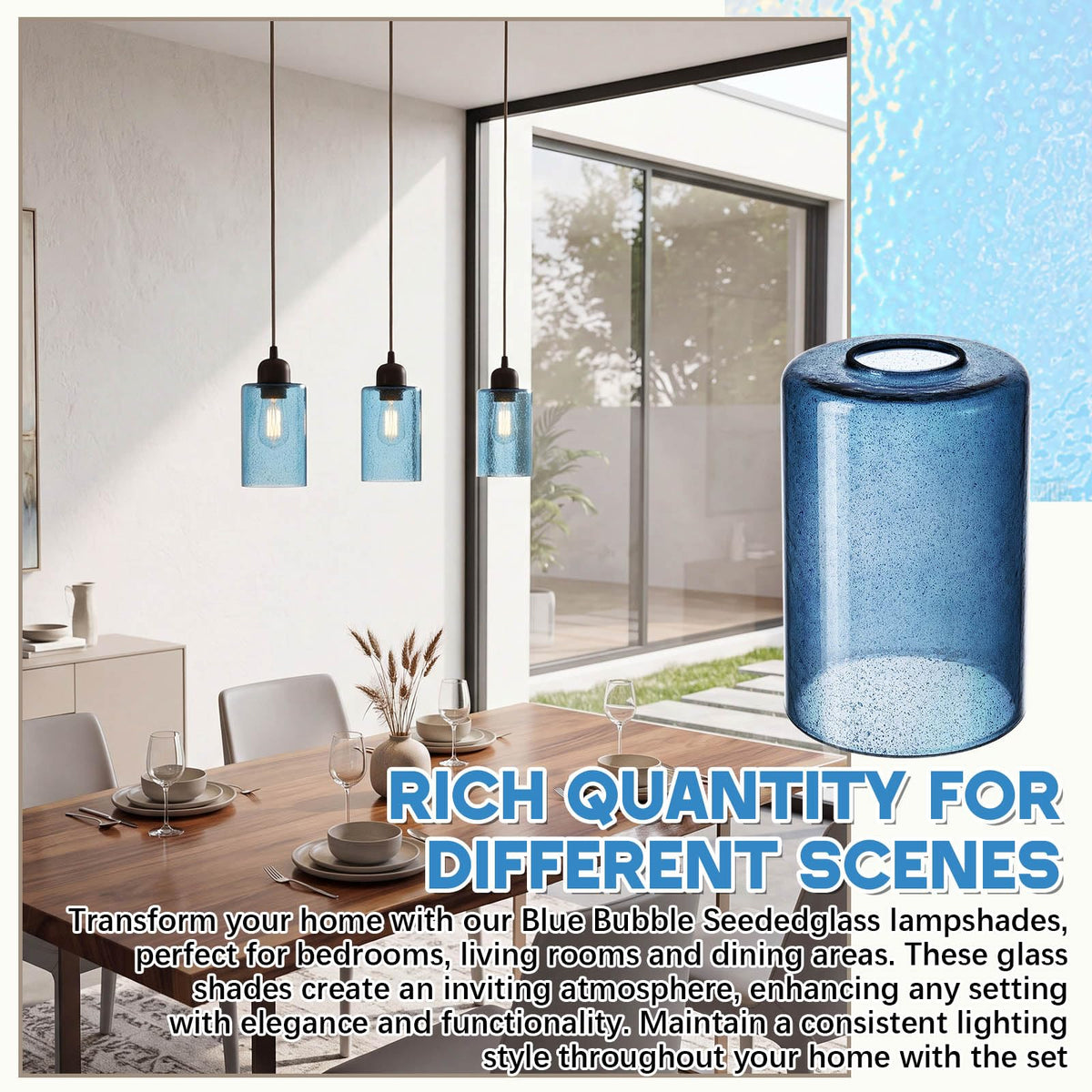 6 Pcs Blue Bubble Seeded Glass Lamp Shade 1 (Blue / Bubble Seeded)