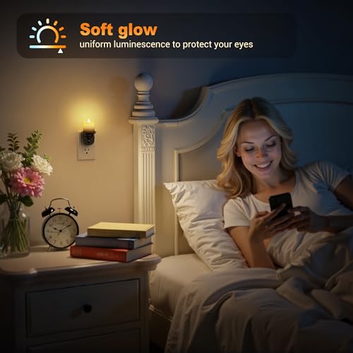 Night Lights Plug into Wall (Candle-3000K（Flicker） / 2 Pack)