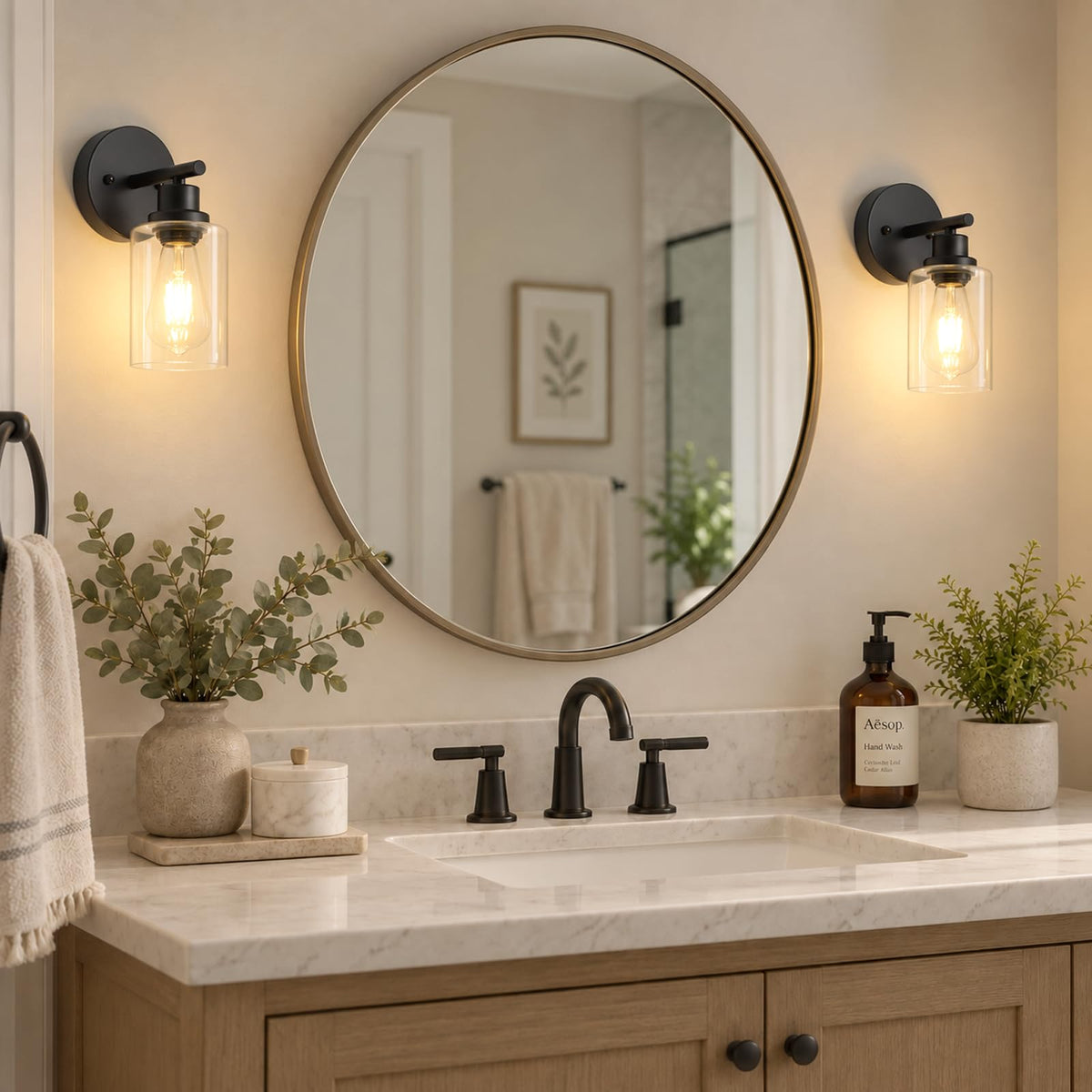 Wall Sconces Set of Two (Black 2pcs / 1 Light)