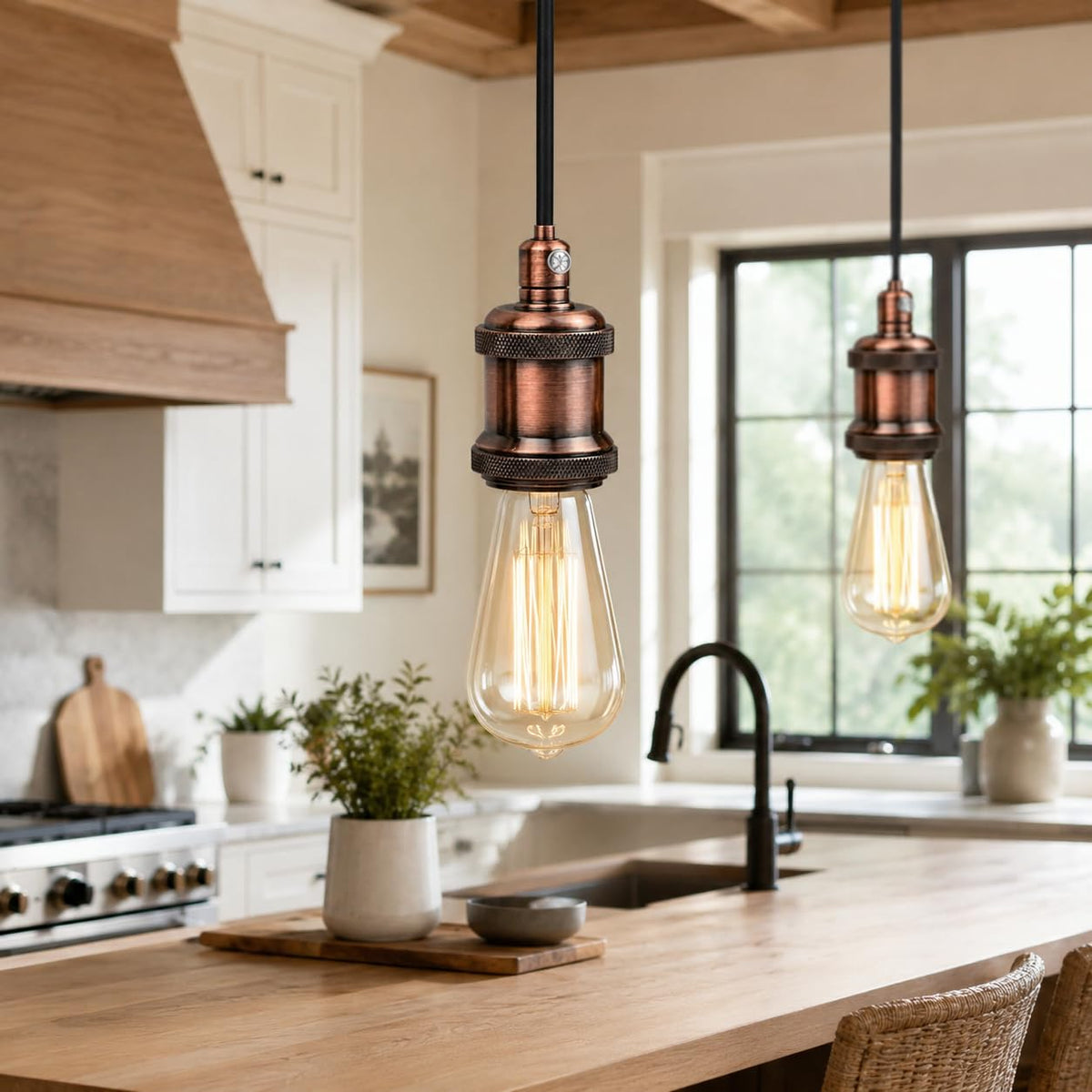 E26 Lamp Holder Socket Copper Metal Vintage Edison Bulb Holder IP20 Hardwired Medium Base Fitting for Pendant Wall Table Lamps DIY Indoor Lighting (Copper 2 Pack)