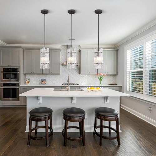 Modern Crystal Pendant Light for Kitchen Island (Pearl Black / 3-Pack(Square))