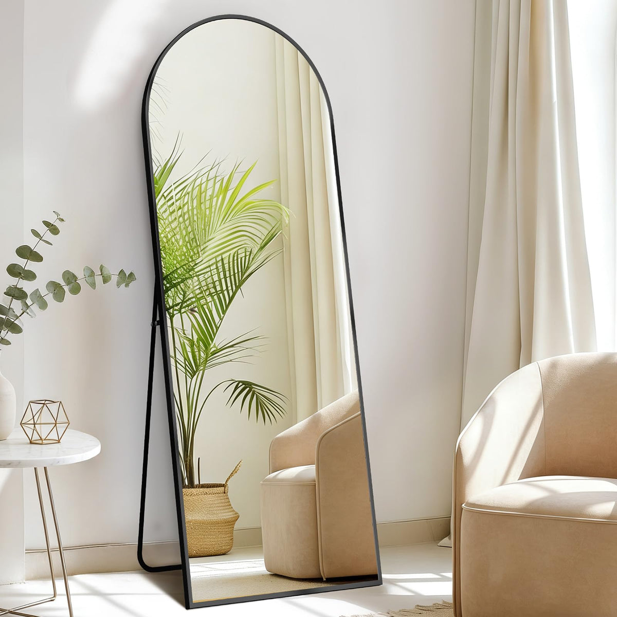15"x56" Arched Full Length Floor Mirror (Black-arched / 56"L x 15"W)