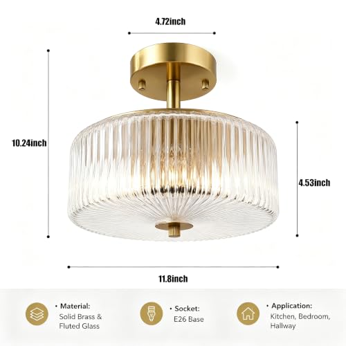 3 Light Semi Flush Mount Ceiling Light (Gold/Clear-Semi Flush)
