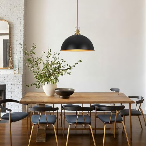 17.7 in Large Dome Pendant Light (Black and Gold / 17.7 Inch)