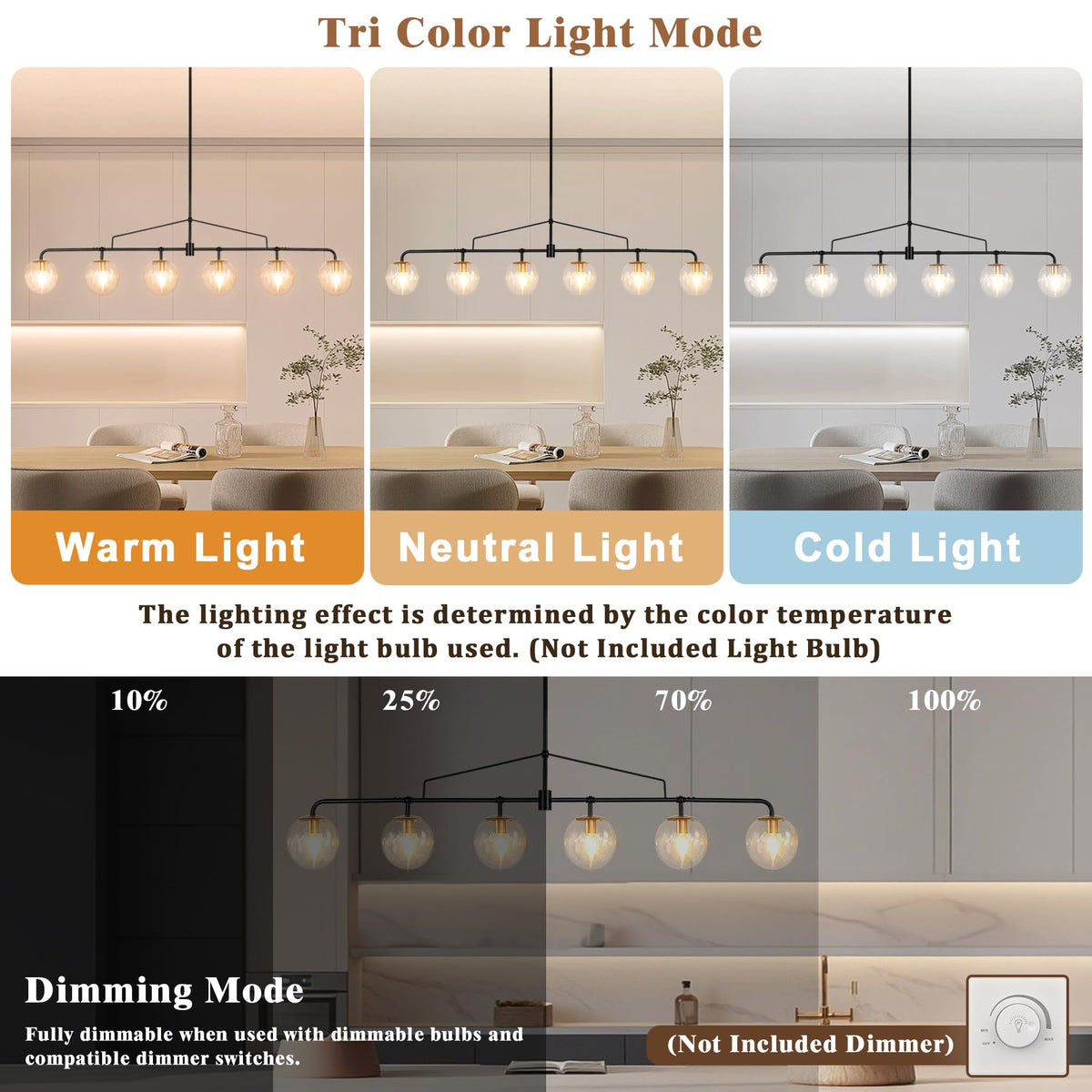 Modern Linear Chandelier 6 Lights Glass Globe Linear Island Pendant Light (Black and Gold 6 Lights)