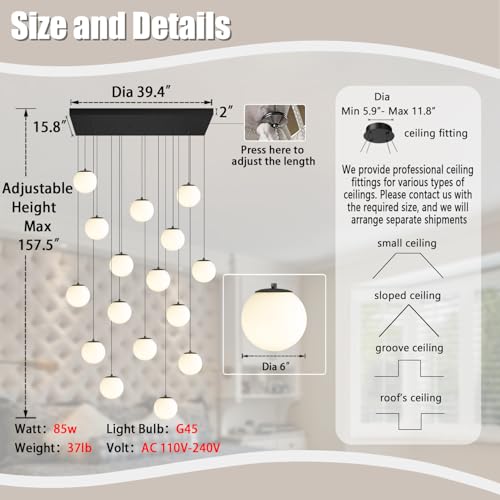Modern Rectangular Chandelier (Black-White / Rectangle 16-Light)