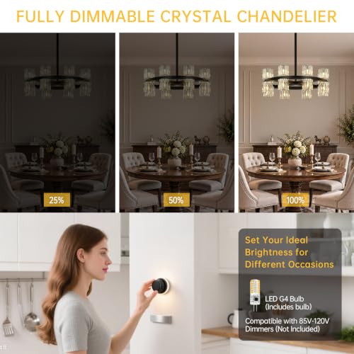 16 Lights Dia 19" Black Crystal Chandeliers for Dining Room Light Fixture (Black / Round D19'' 16-Lights)