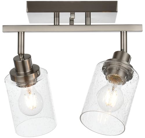2 Light Brushed Nickel Kitchen Track Lighting Fixtures Ceiling Mount Track Lighting Kit with Bubble Seeded Glass Shade Modern Bathroom Tracking Vanity Lights Ceiling Tracking Accent Shop Light (Brushed Nickel / 2-Light)