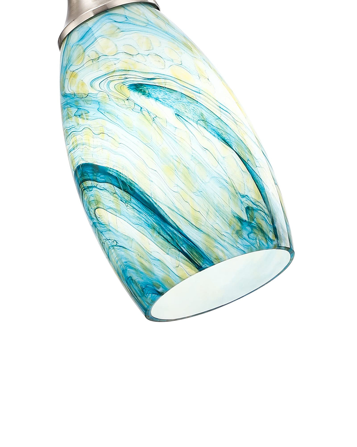 Art Glass Mini Pendant Lights for Kitchen Island Blown Art Glass Pendant Light Shade hanging ceiling lights with Brushed Nickel Finish for Kitchen Counter bar (Blue Mixing Yellow-1Pack)