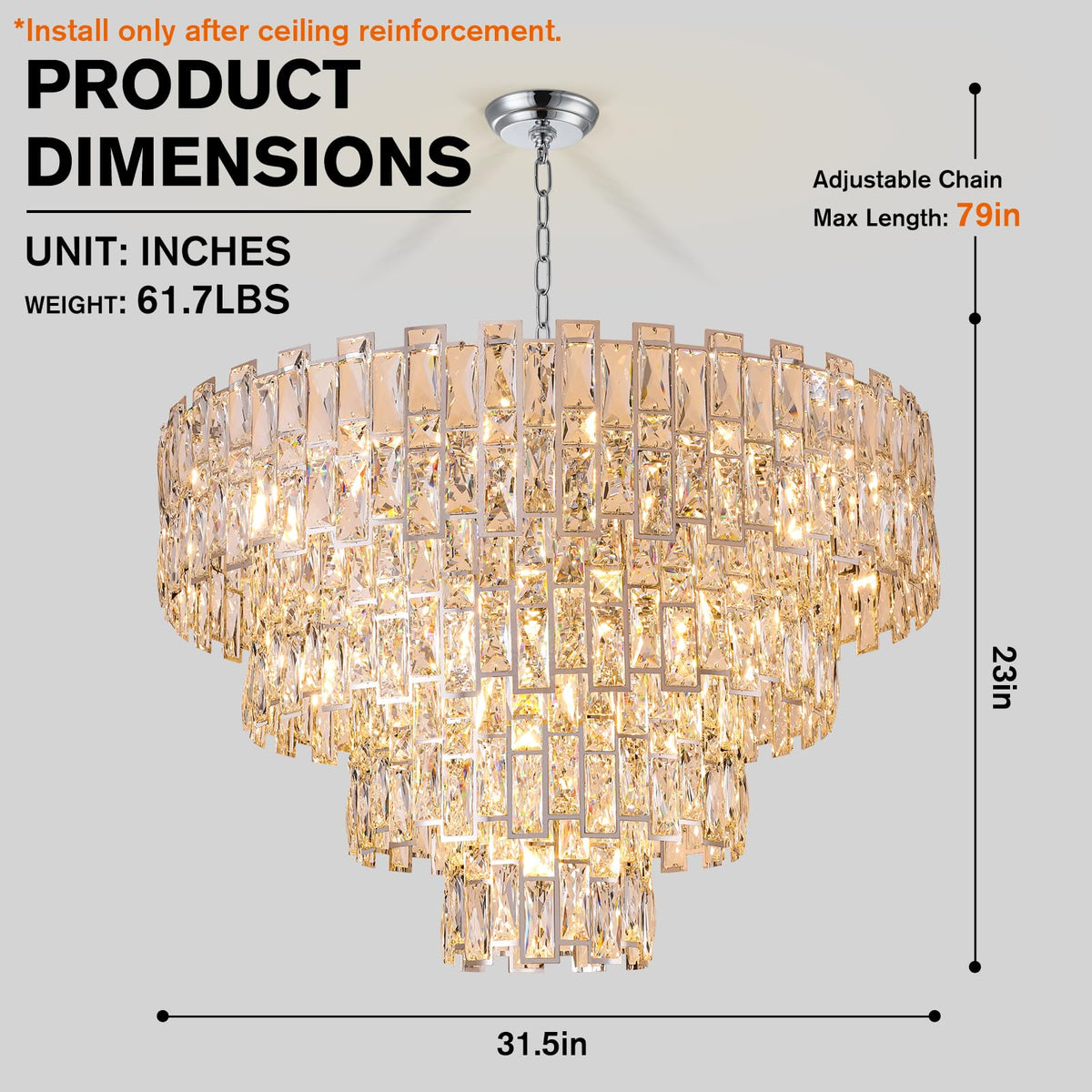 32" Luxury Crystal Chandelier for Dining Room (Silver-2(32"))