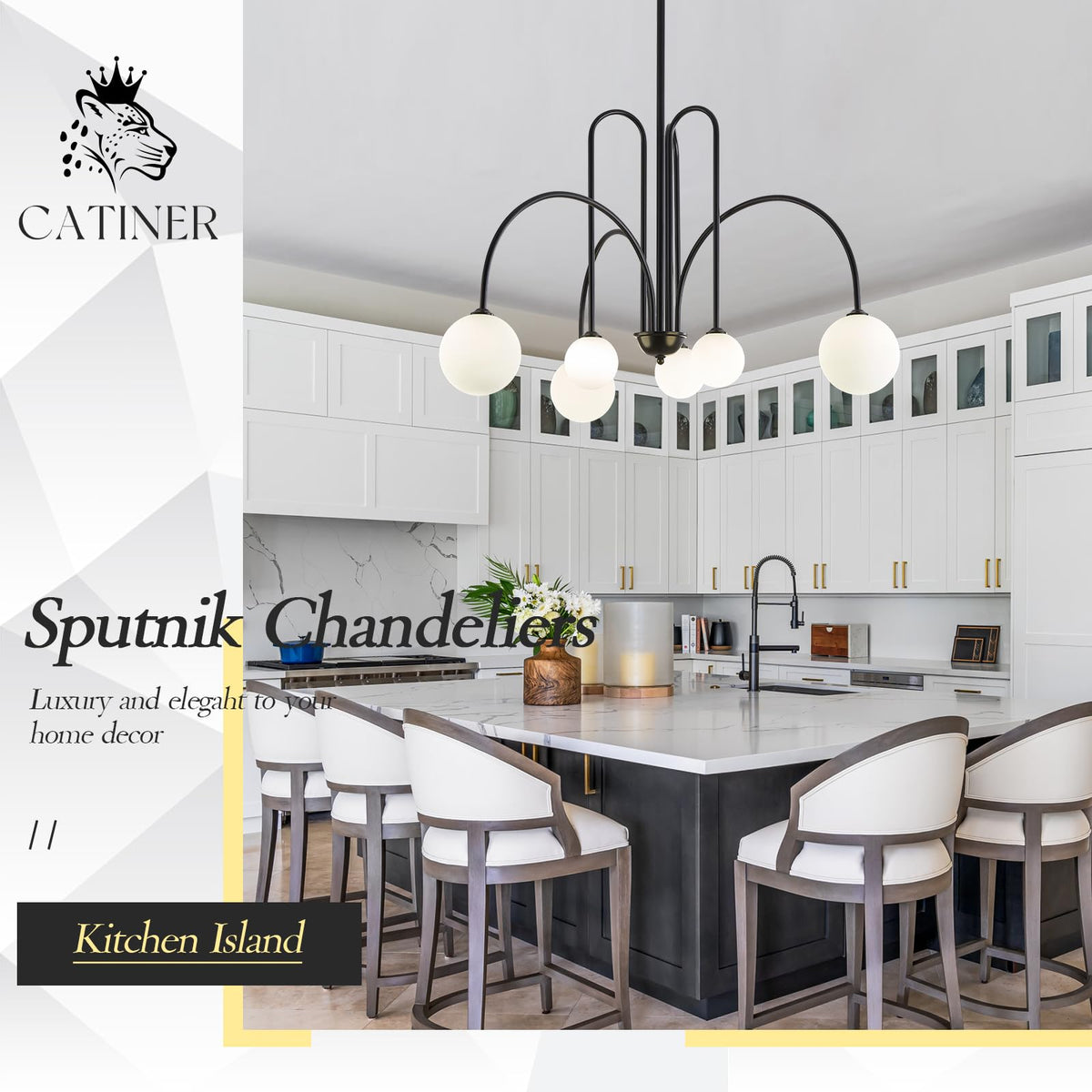 Modern 40" 6 Light Black Sputnik Chandelier with Milk Glass Globe (Black / 6-globe)
