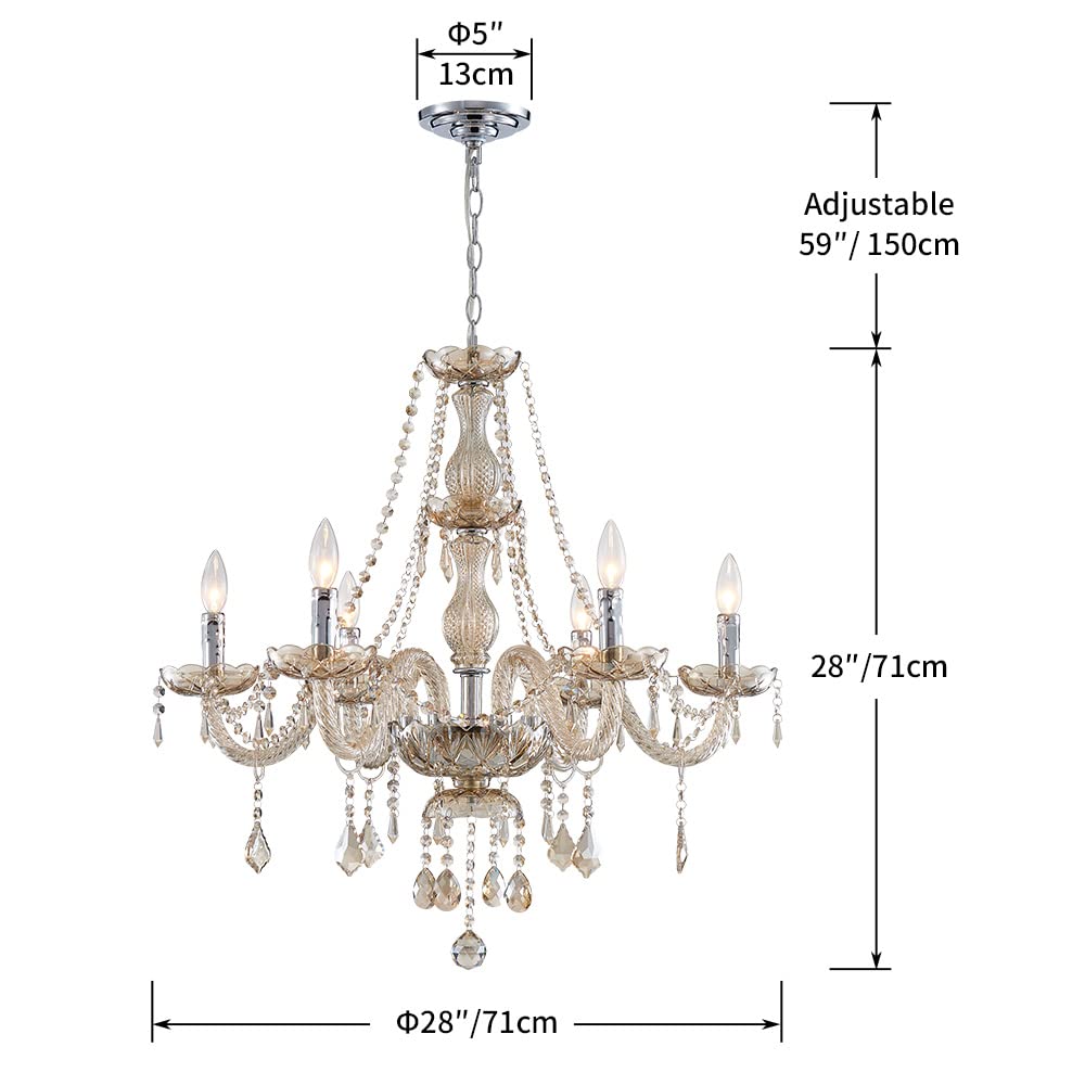 Saint Mossi 6 Light Chandelier Modern K9 Crystal Chandelier Lighting (Champagne Crystal / W28" 1 Tier)