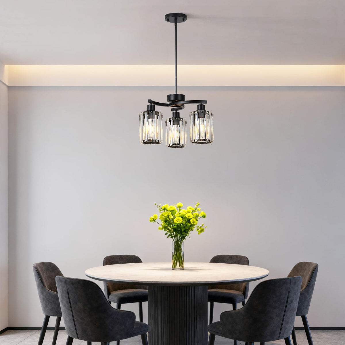 3 Light Black Crystal Chandelier (Black&Crystal / 3-Light)