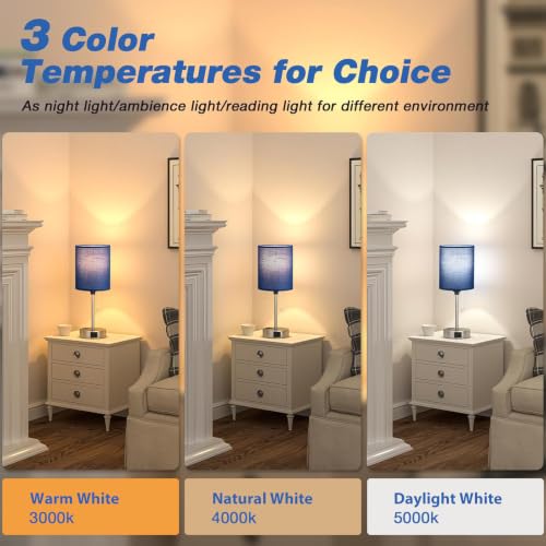 Blue Bedside Table Lamp for Bedroom (14.6 in / Blue-Silver)