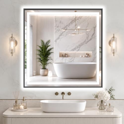 38"x38" LED Bathroom Mirror with Lights (Black / 38"L x 38"W)